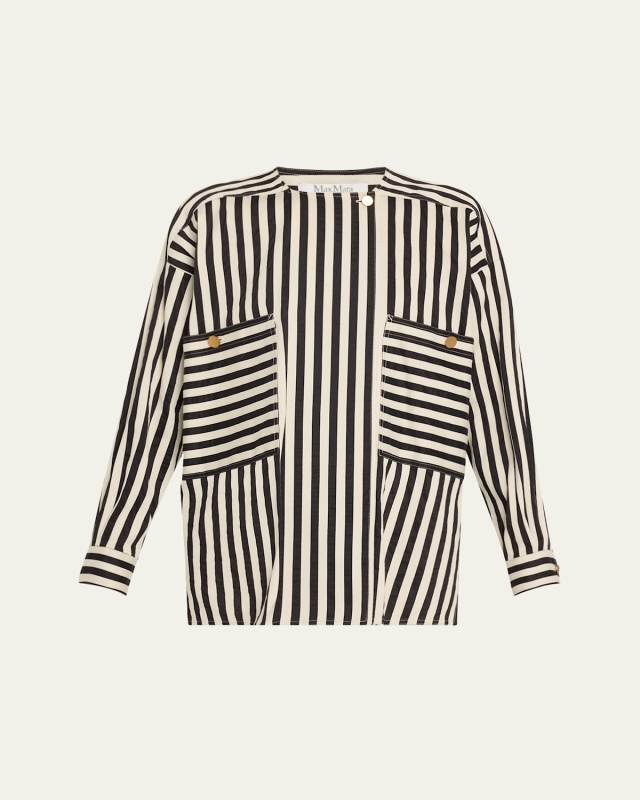 Paio Stripe Long-Sleeve Silk Shirt Jacket